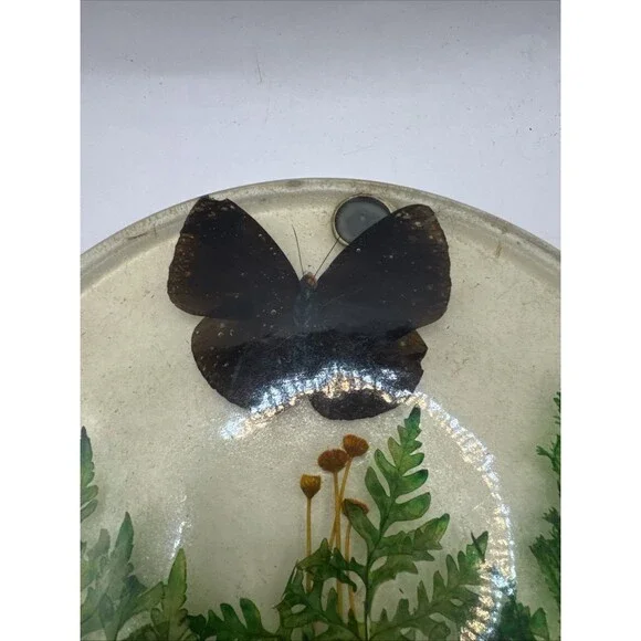 Vintage Lucite 7.75” Butterfly & Ferns Leaves Round Trivet hot plate - Picture 2 of 5